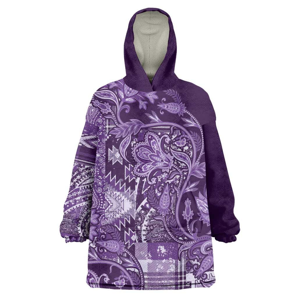 Afro Floral mix Maasai Shuka Wearable Blanket Hoodie Purple Moitf LT9