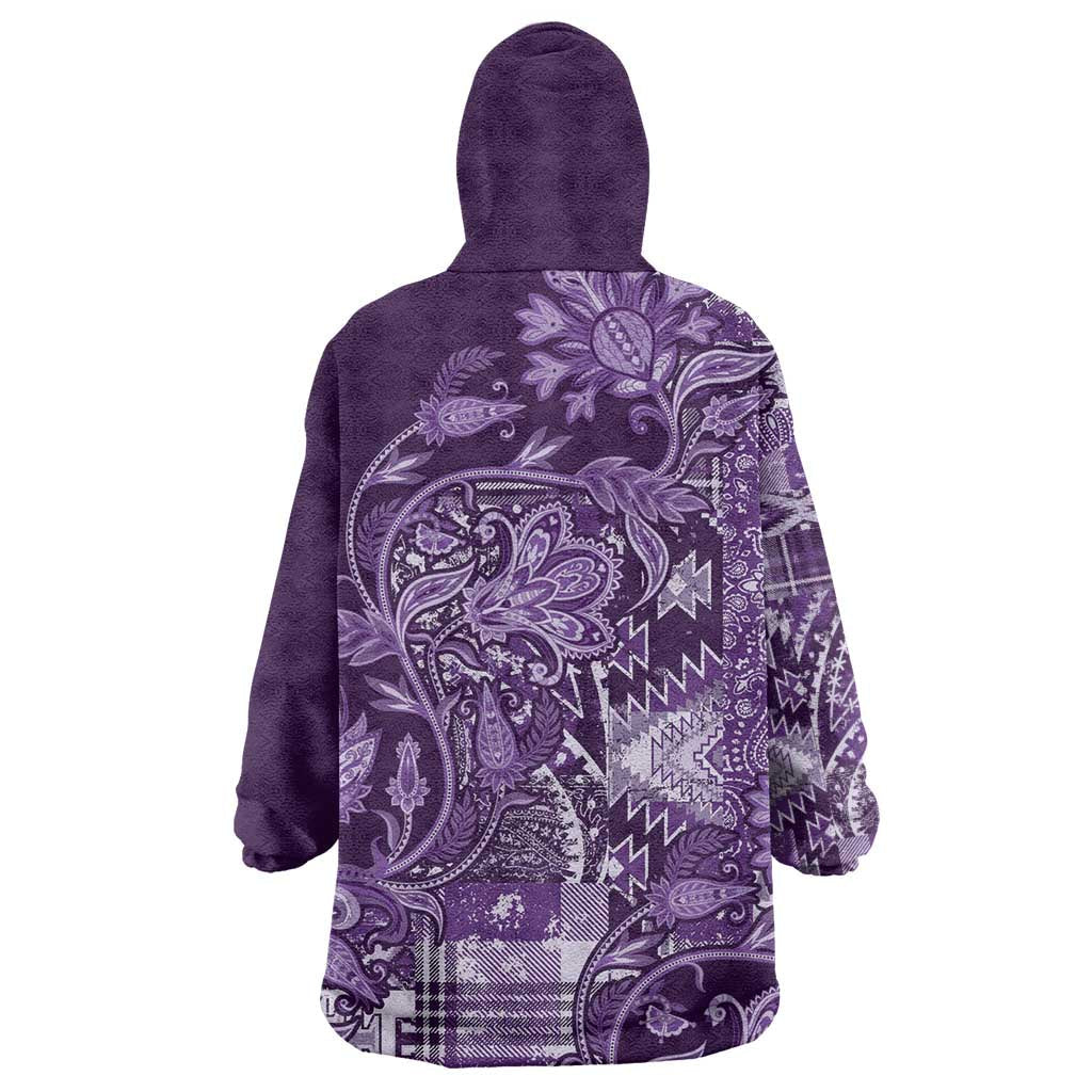 Afro Floral mix Maasai Shuka Wearable Blanket Hoodie Purple Moitf LT9