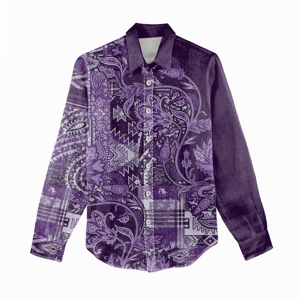 Afro Floral mix Maasai Shuka Women Casual Shirt Purple Moitf LT9