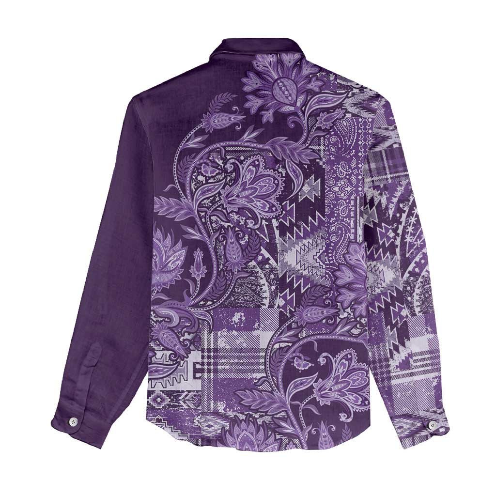 Afro Floral mix Maasai Shuka Women Casual Shirt Purple Moitf LT9