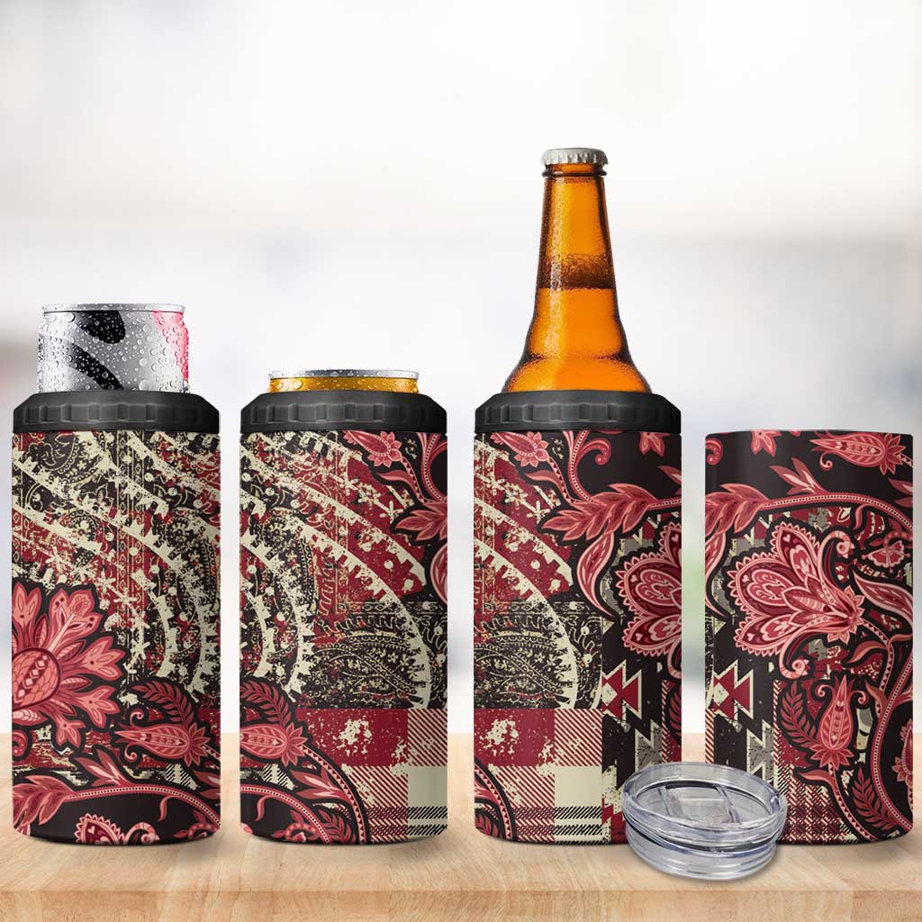 Afro Floral mix Maasai Shuka 4 in 1 Can Cooler Tumbler Red Moitf LT9