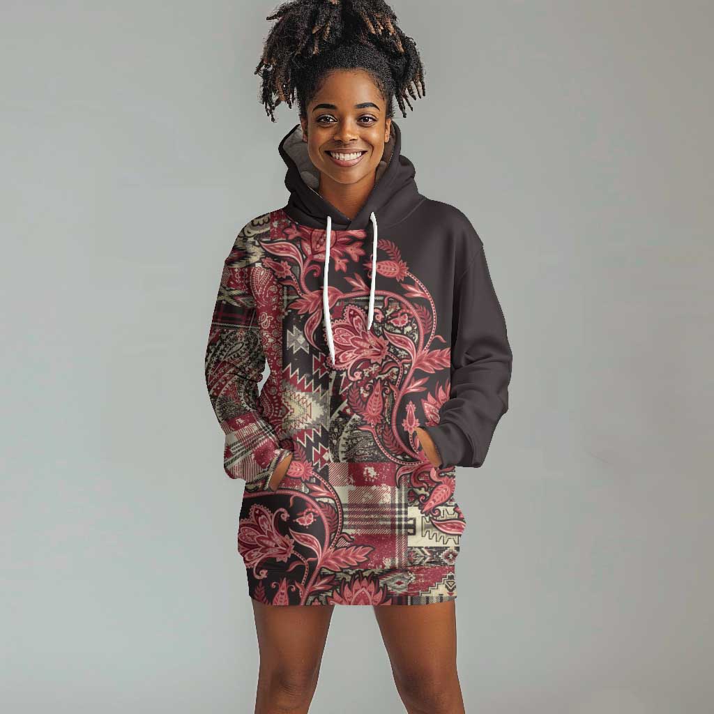 Afro Floral mix Maasai Shuka Hoodie Dress Red Moitf LT9