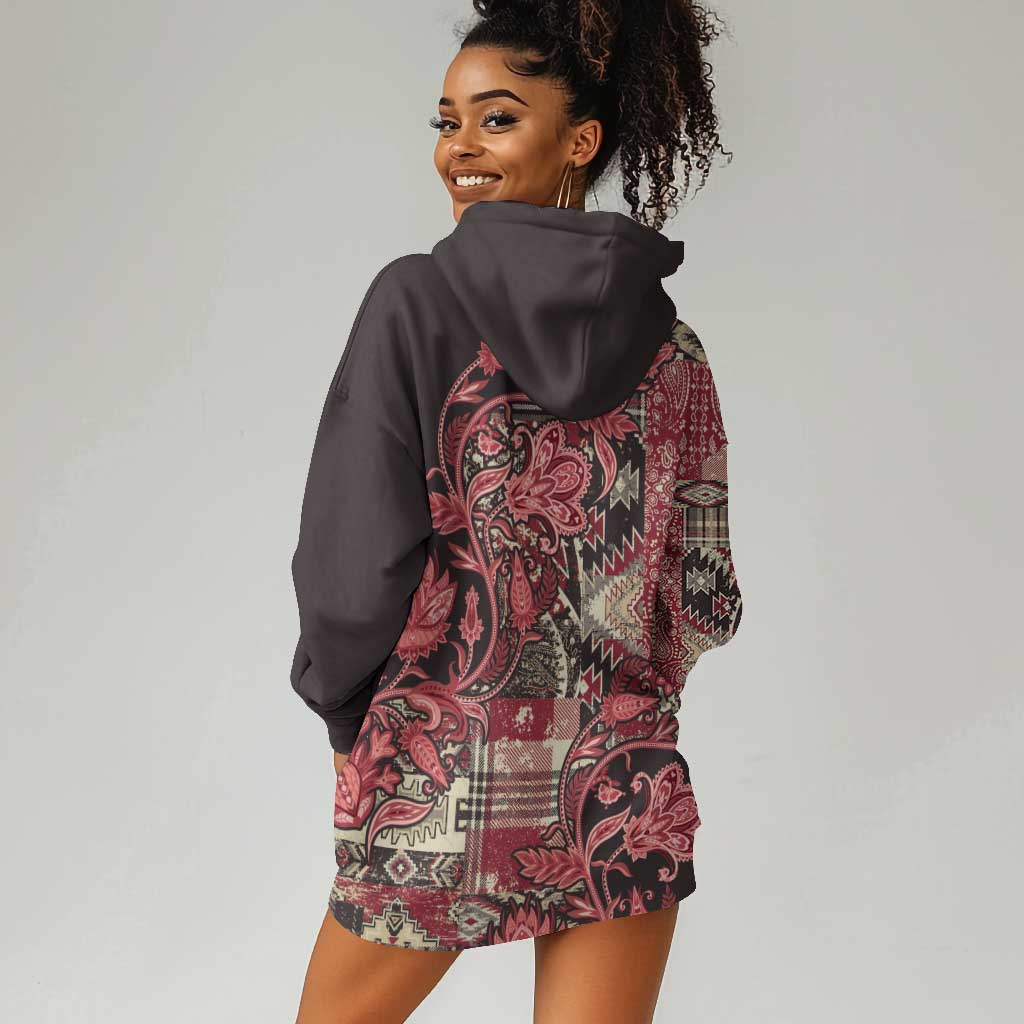 Afro Floral mix Maasai Shuka Hoodie Dress Red Moitf LT9