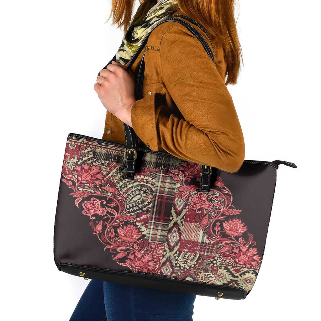 Africa Floral mix Maasai Shuka Leather Tote Bag Red Moitf LT9