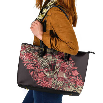 Africa Floral mix Maasai Shuka Leather Tote Bag Red Moitf LT9