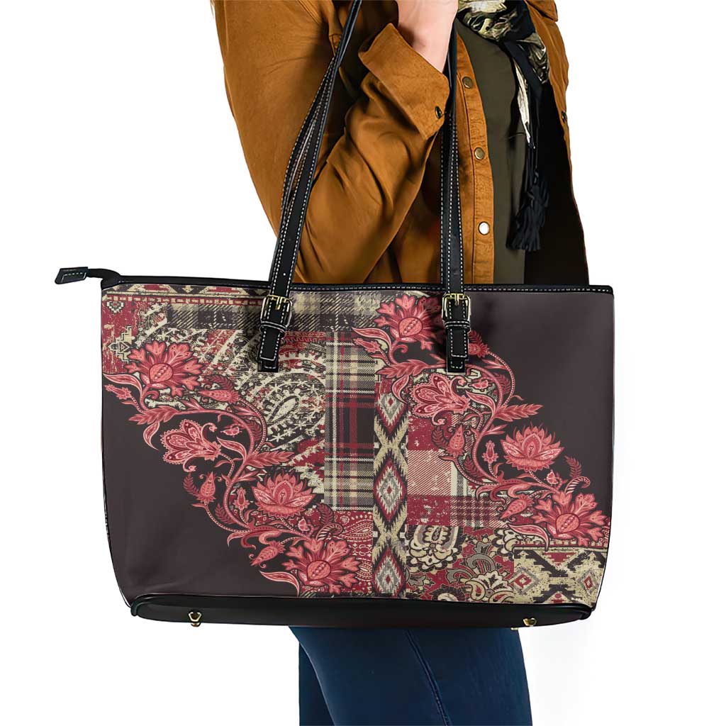 Africa Floral mix Maasai Shuka Leather Tote Bag Red Moitf LT9