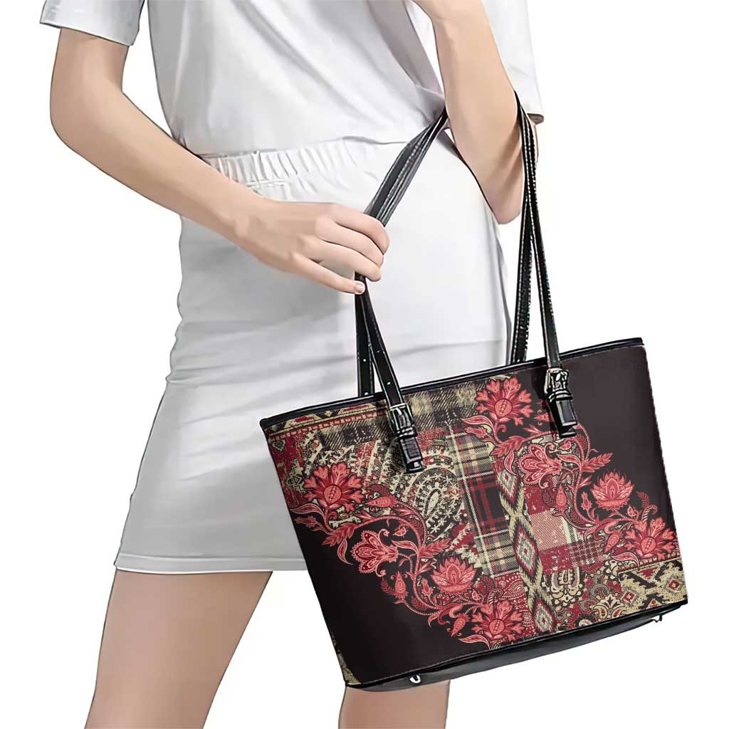 Africa Floral mix Maasai Shuka Leather Tote Bag Red Moitf LT9