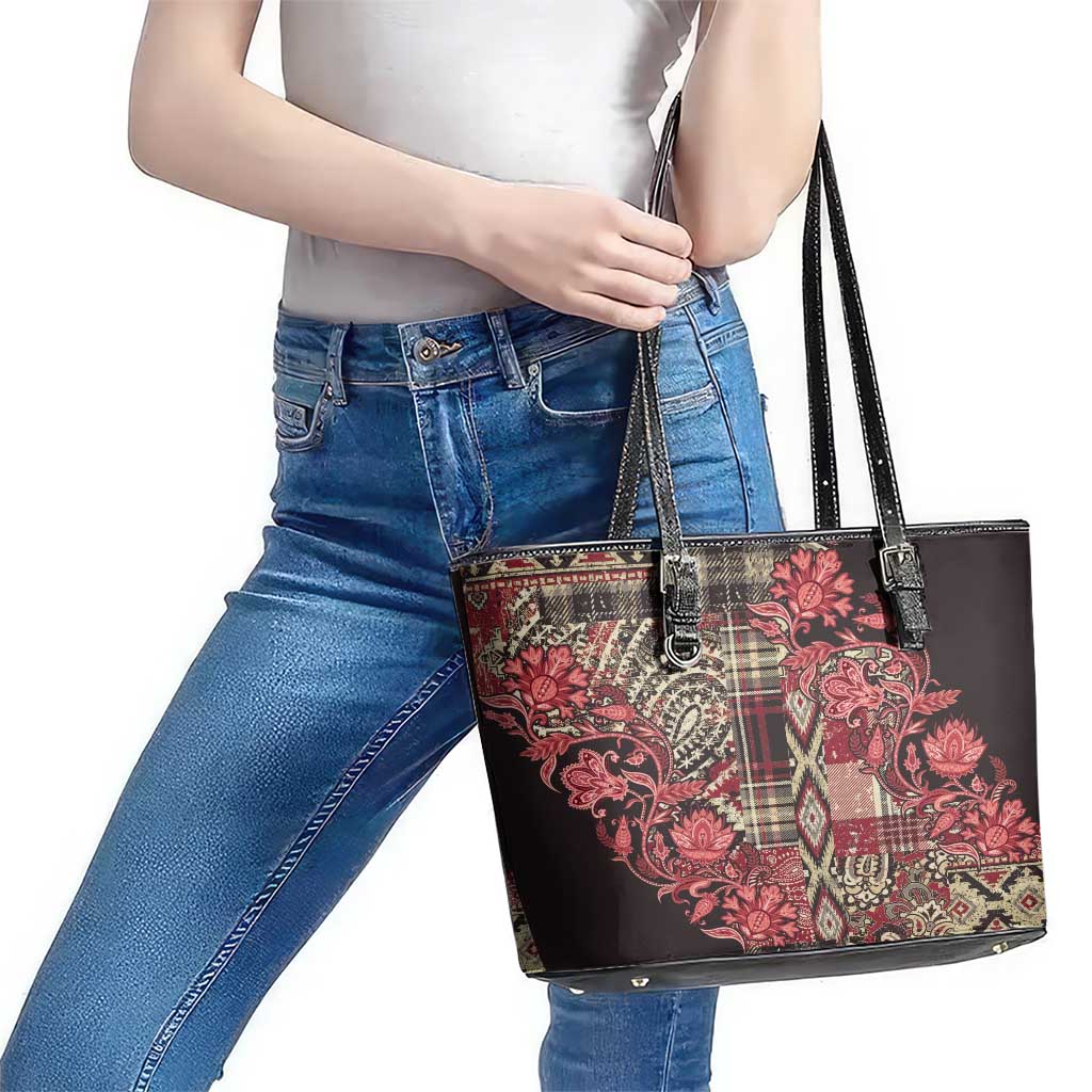 Africa Floral mix Maasai Shuka Leather Tote Bag Red Moitf LT9