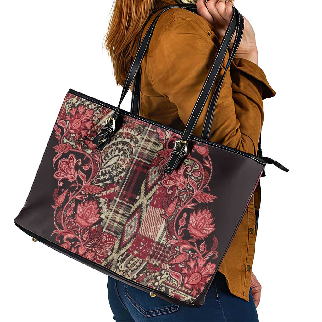 Africa Floral mix Maasai Shuka Leather Tote Bag Red Moitf LT9