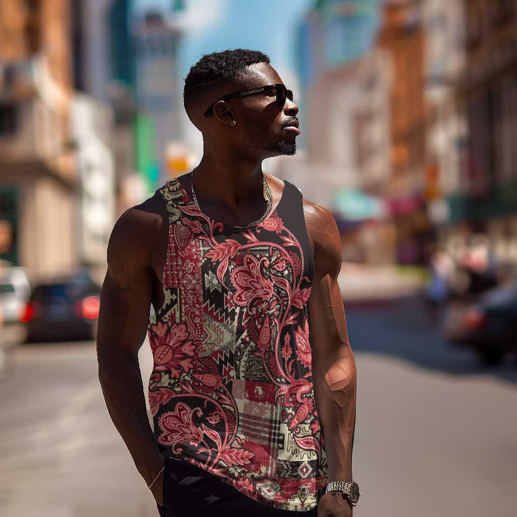 Afro Floral mix Maasai Shuka Men Tank Top Red Moitf LT9