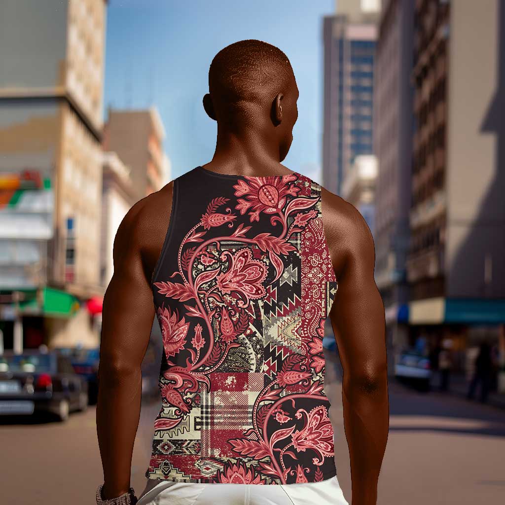 Afro Floral mix Maasai Shuka Men Tank Top Red Moitf LT9