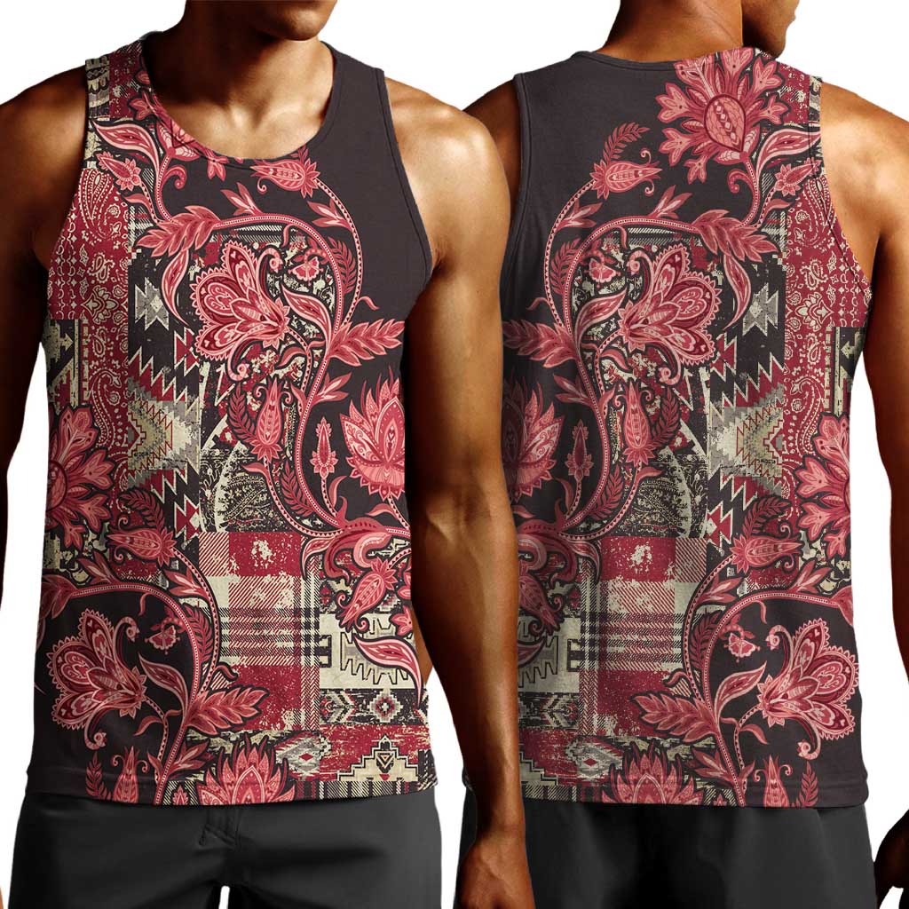 Afro Floral mix Maasai Shuka Men Tank Top Red Moitf LT9