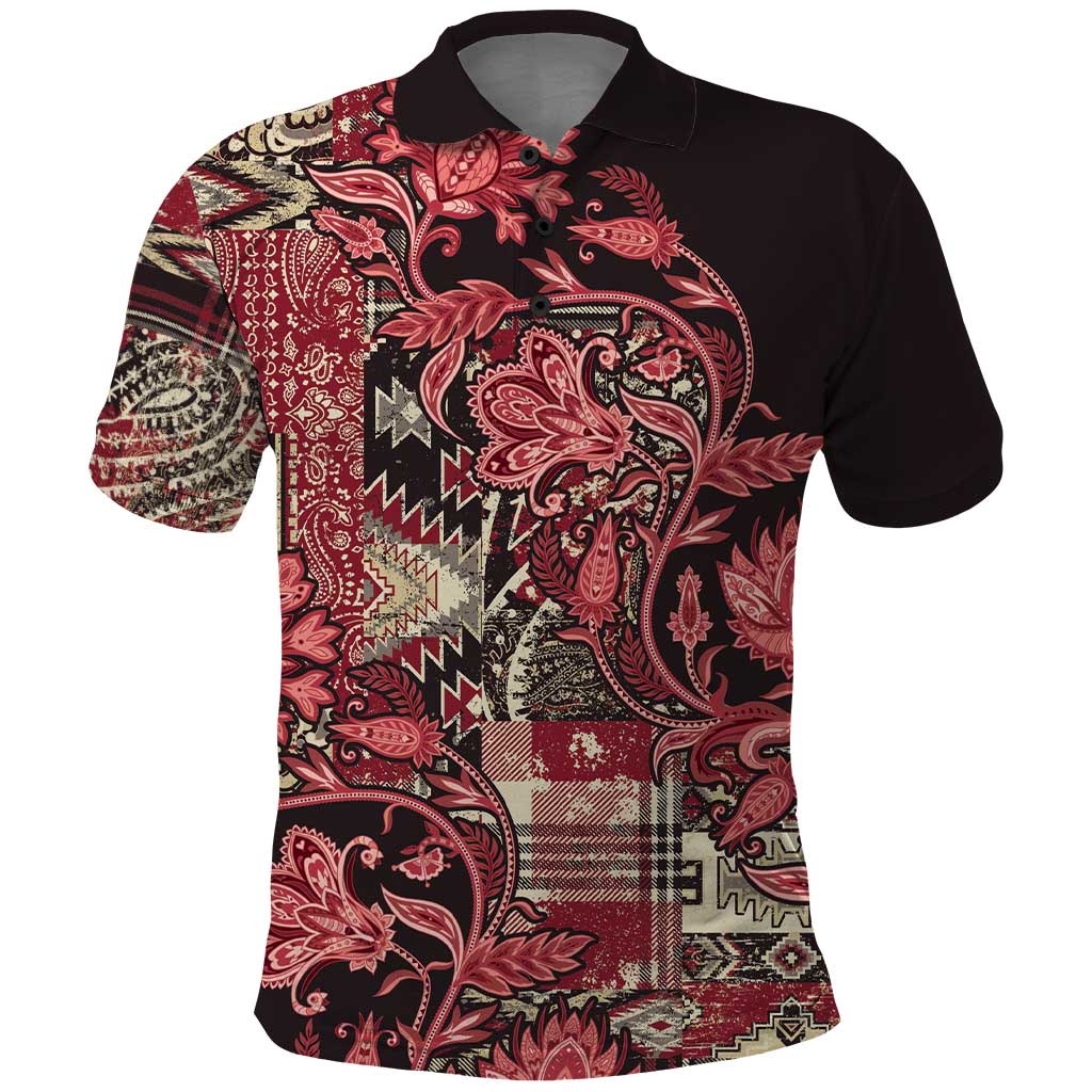 Africa Floral mix Maasai Shuka Polo Shirt Red Moitf LT9