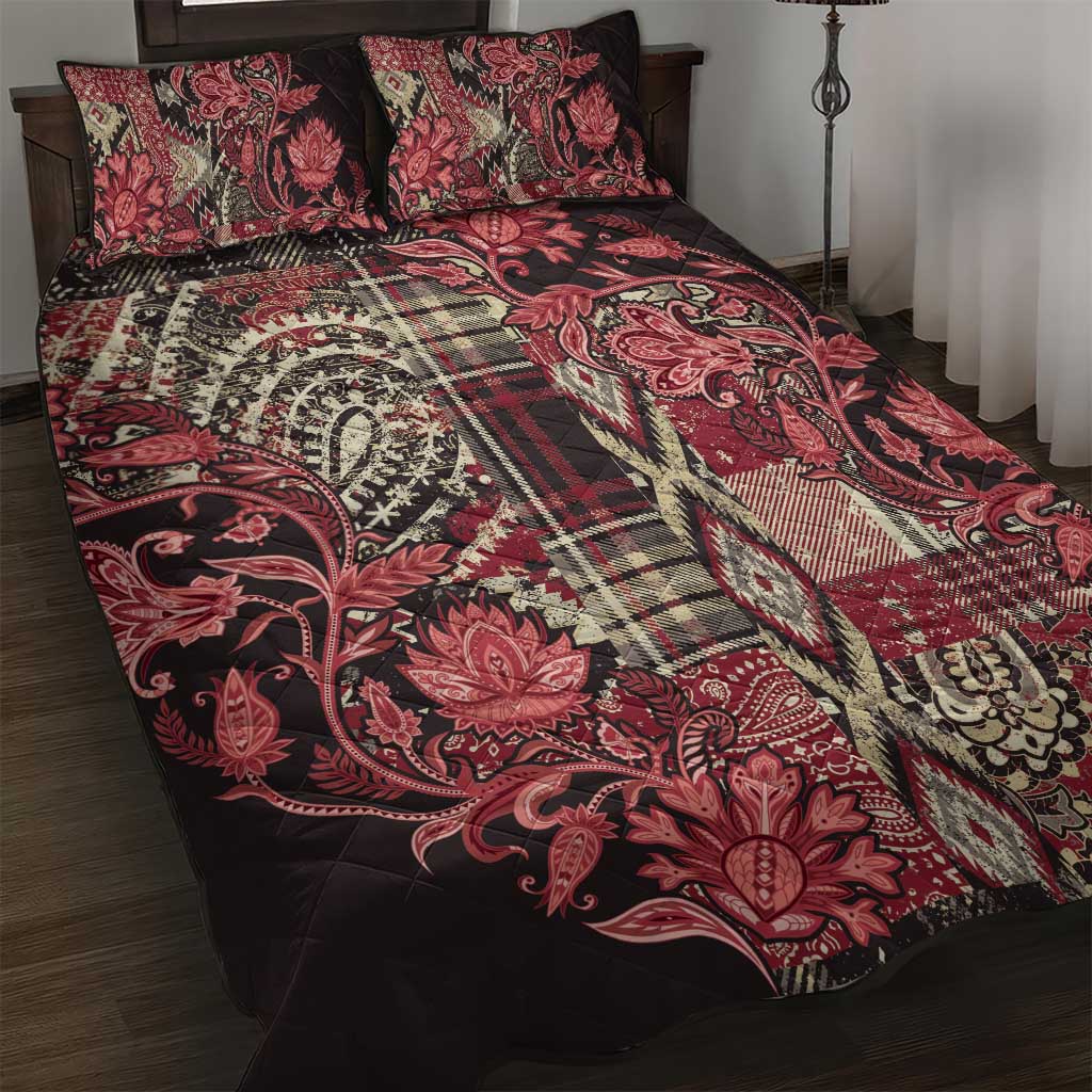 Afro Floral mix Maasai Shuka Quilt Bed Set Red Moitf LT9