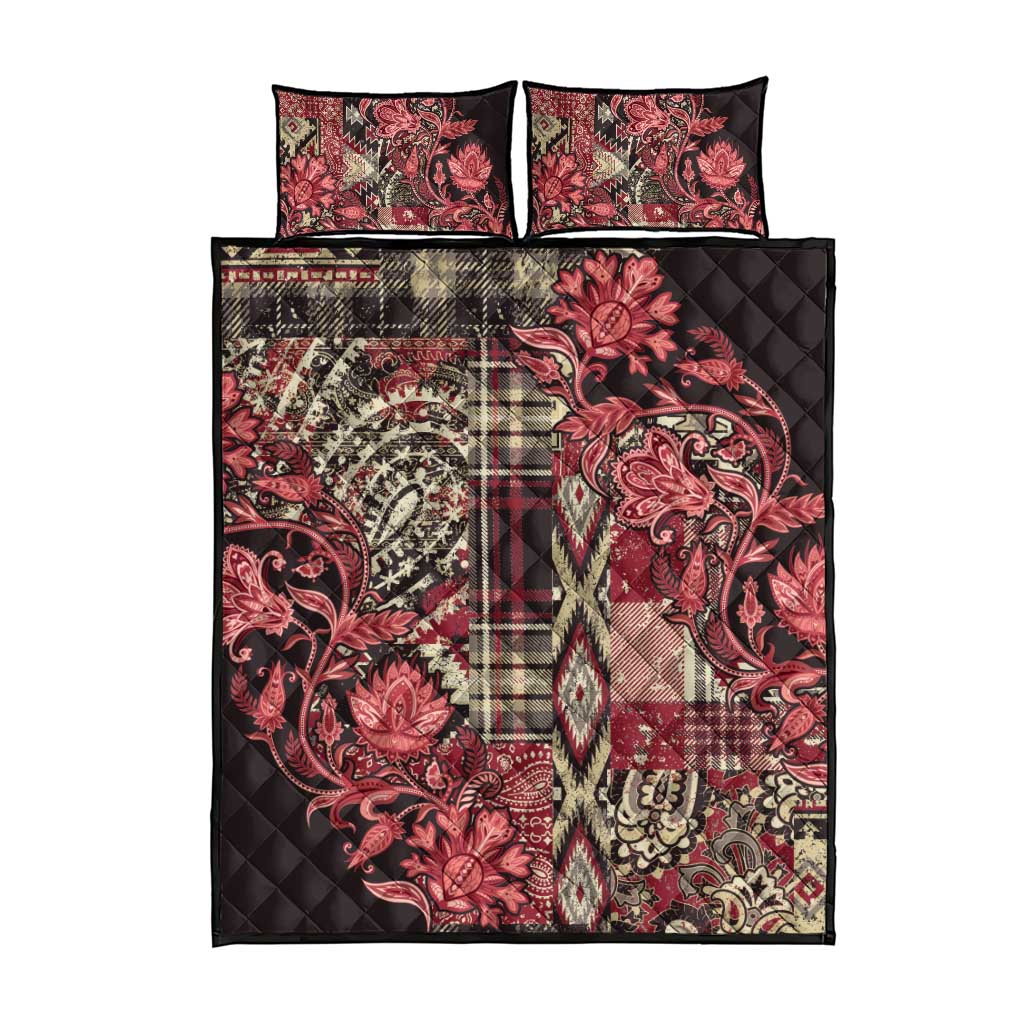 Afro Floral mix Maasai Shuka Quilt Bed Set Red Moitf LT9