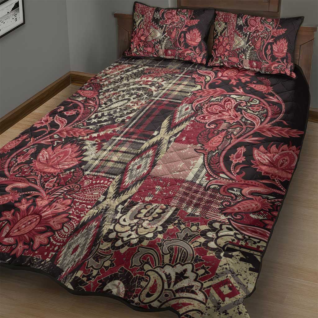 Afro Floral mix Maasai Shuka Quilt Bed Set Red Moitf LT9