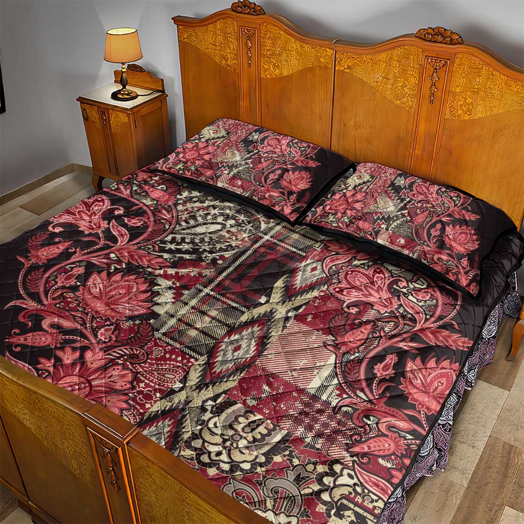 Afro Floral mix Maasai Shuka Quilt Bed Set Red Moitf LT9