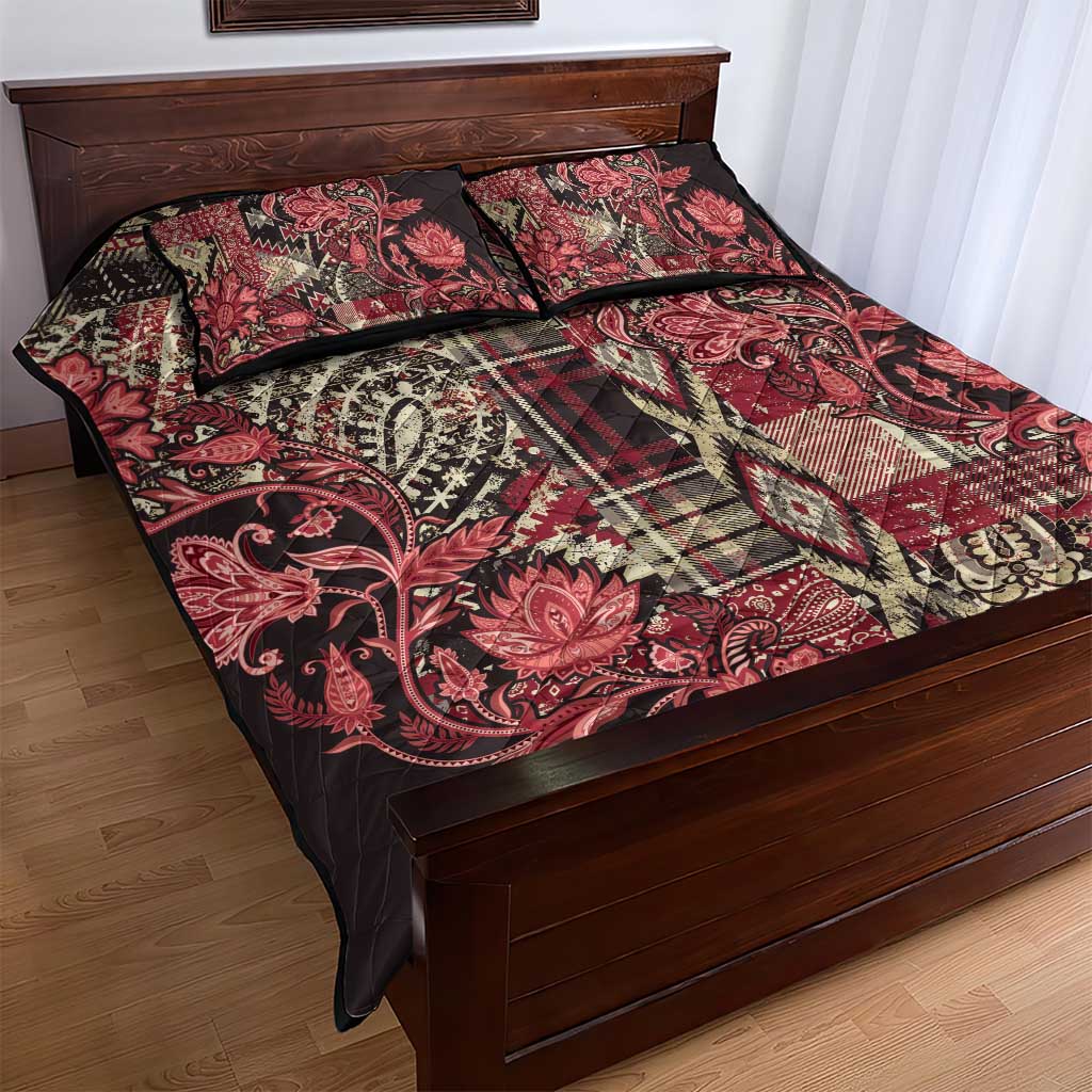 Afro Floral mix Maasai Shuka Quilt Bed Set Red Moitf LT9