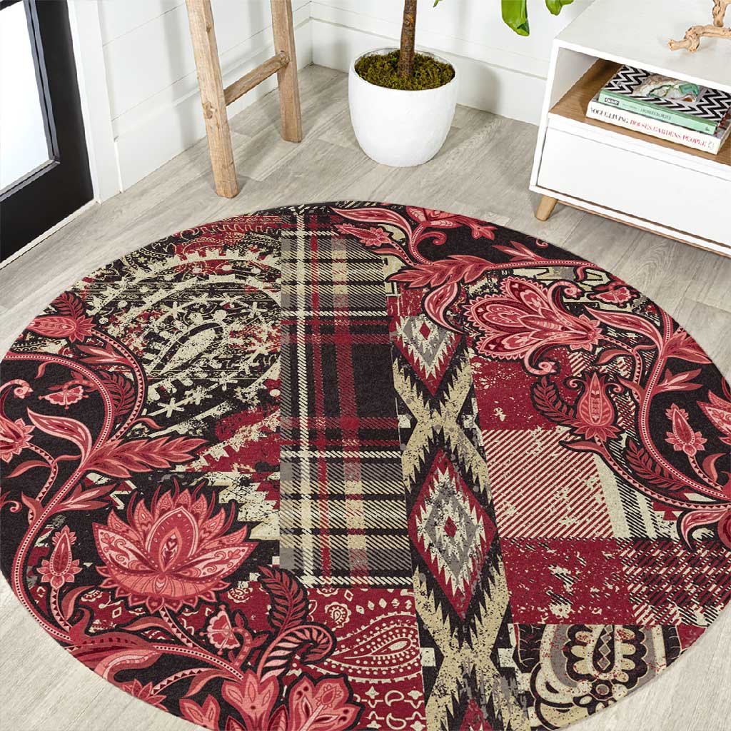 Afro Floral mix Maasai Shuka Round Carpet Red Moitf LT9