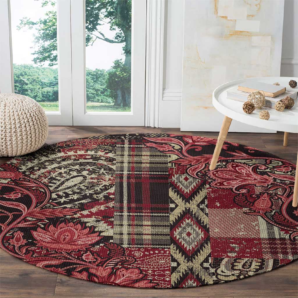 Afro Floral mix Maasai Shuka Round Carpet Red Moitf LT9