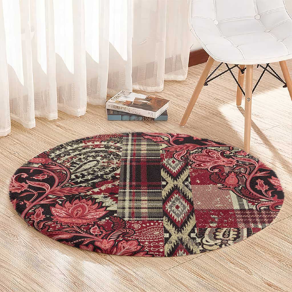 Afro Floral mix Maasai Shuka Round Carpet Red Moitf LT9