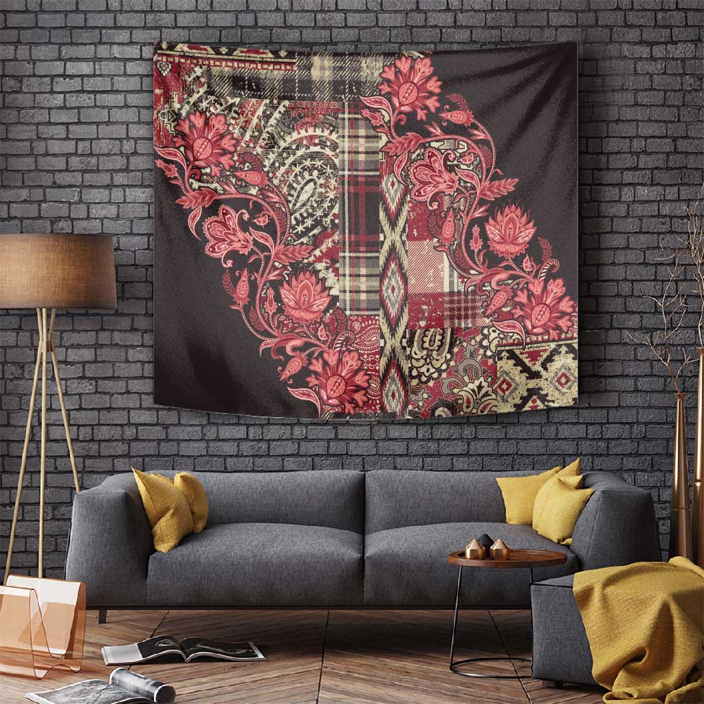 Afro Floral mix Maasai Shuka Tapestry Red Moitf LT9