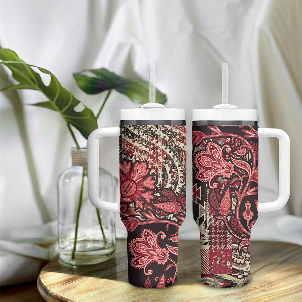 Afro Floral mix Maasai Shuka Tumbler With Handle Red Moitf LT9