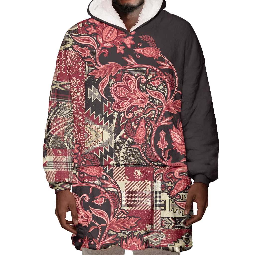 Afro Floral mix Maasai Shuka Wearable Blanket Hoodie Red Moitf LT9