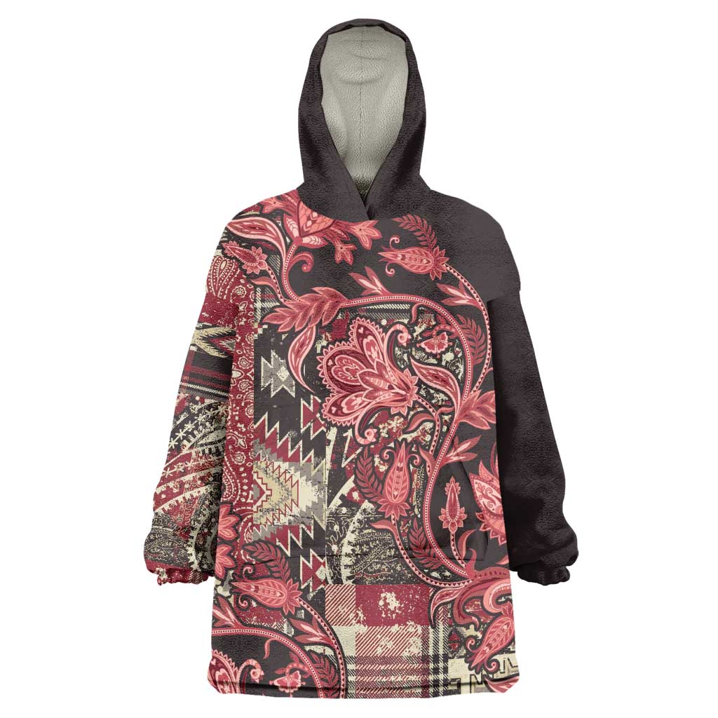 Afro Floral mix Maasai Shuka Wearable Blanket Hoodie Red Moitf LT9