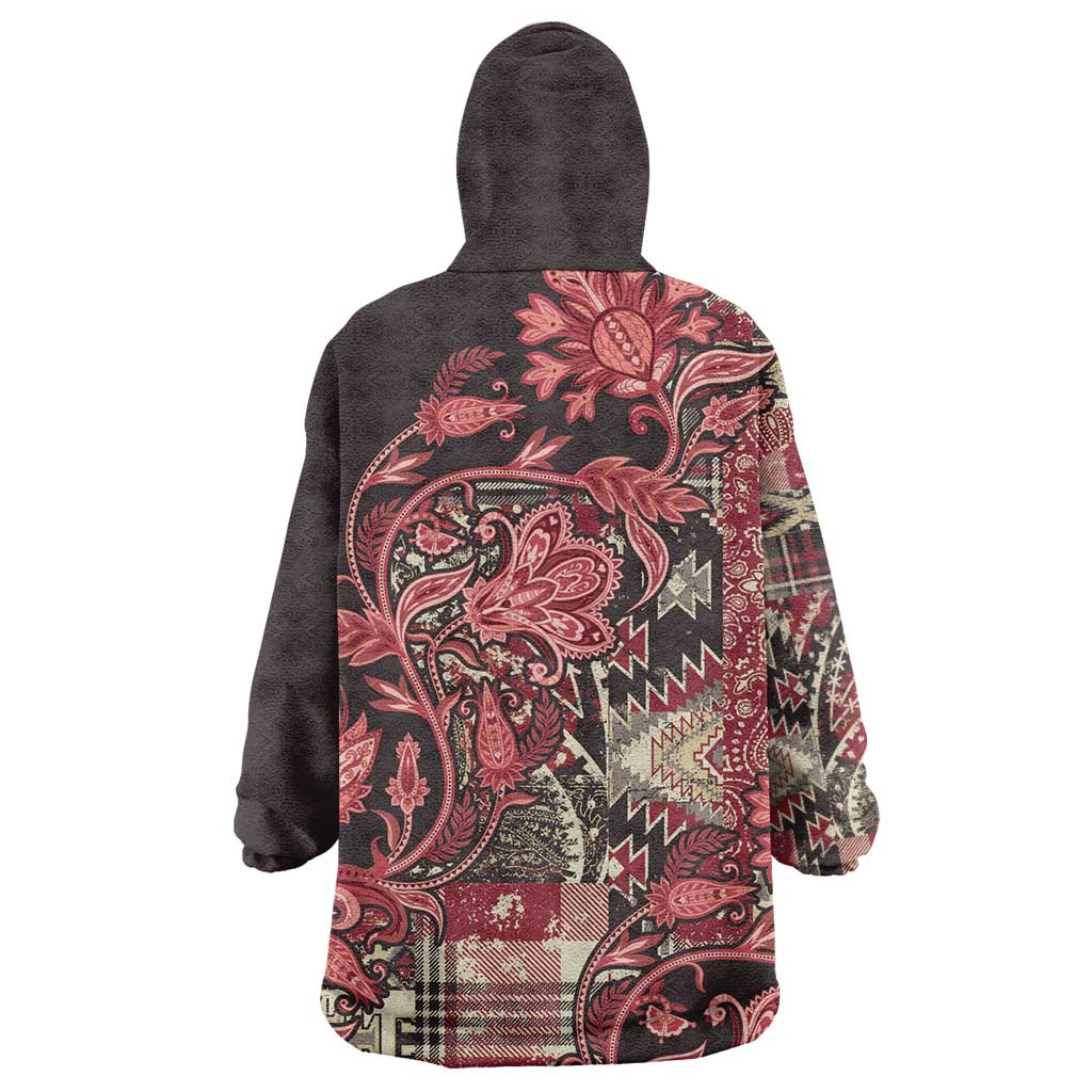 Afro Floral mix Maasai Shuka Wearable Blanket Hoodie Red Moitf LT9