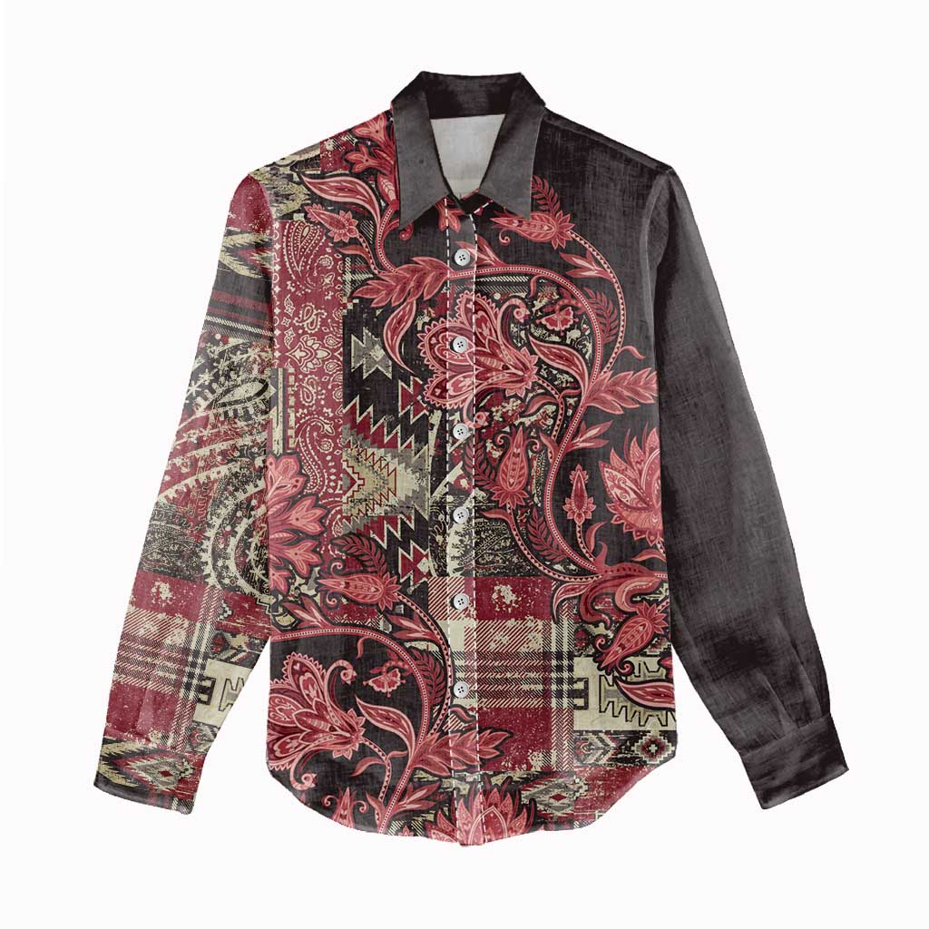Afro Floral mix Maasai Shuka Women Casual Shirt Red Moitf LT9