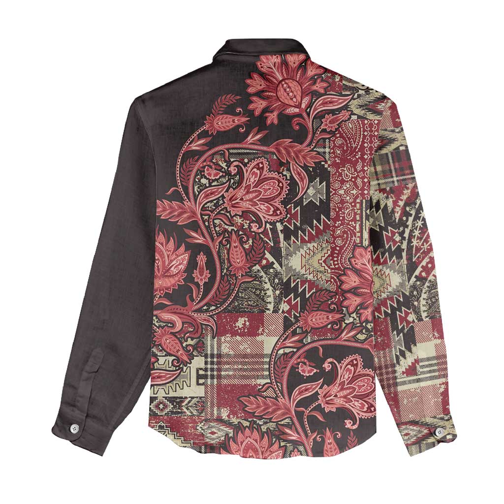 Afro Floral mix Maasai Shuka Women Casual Shirt Red Moitf LT9