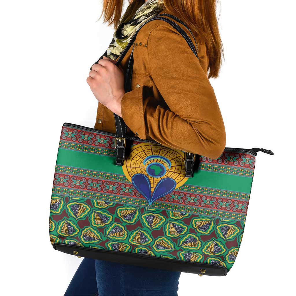 African Pattern Traditional Kanga Style Leather Tote Bag LT9