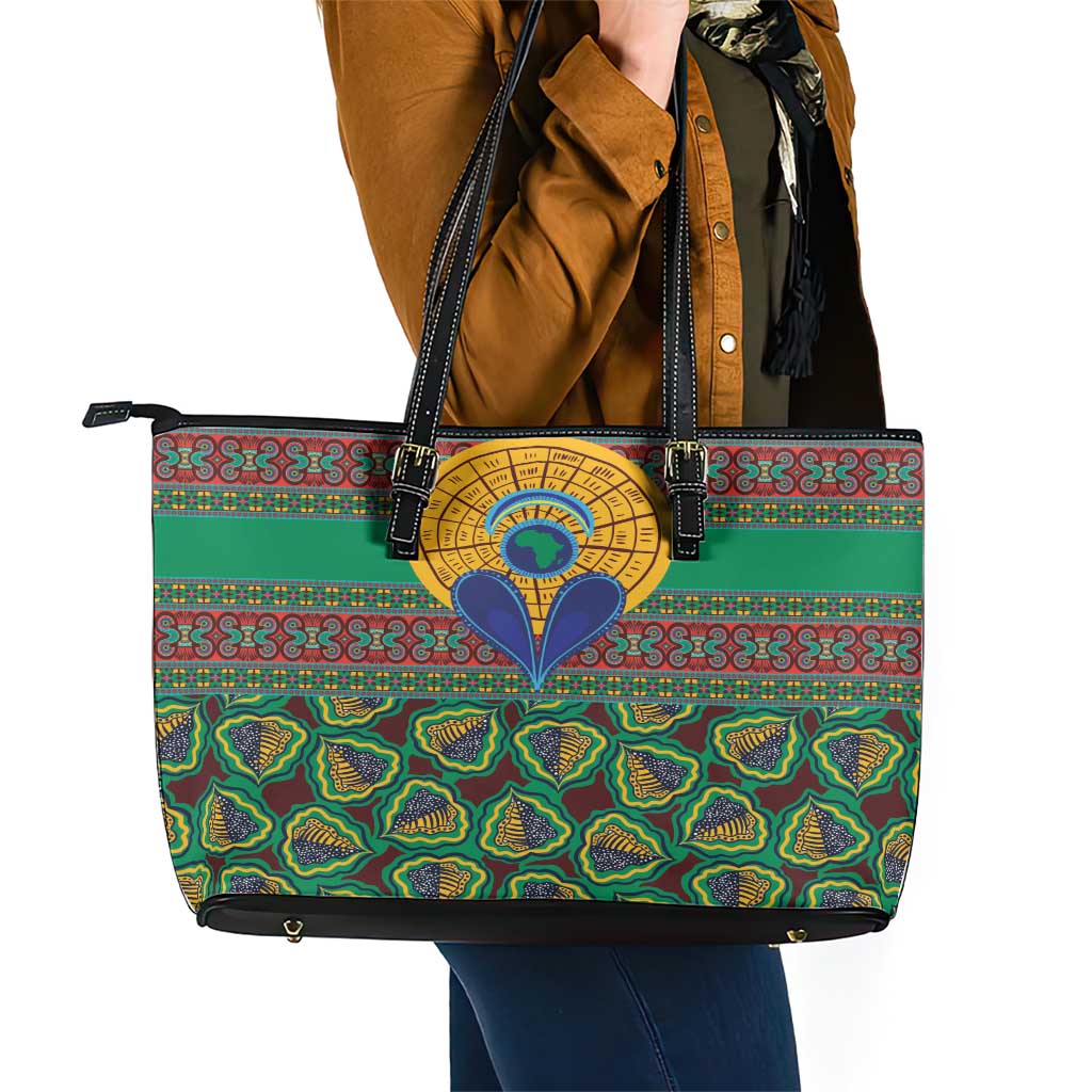 African Pattern Traditional Kanga Style Leather Tote Bag LT9