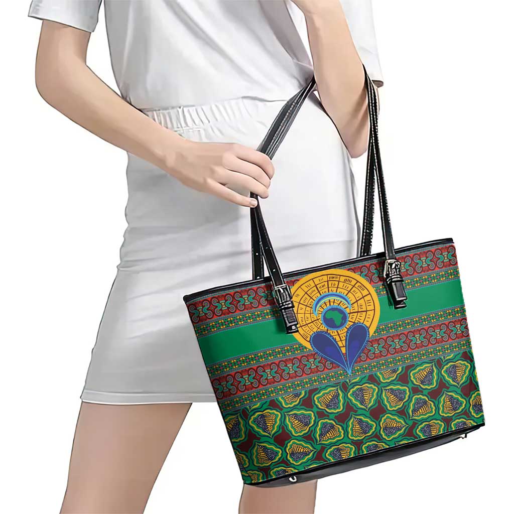 African Pattern Traditional Kanga Style Leather Tote Bag LT9