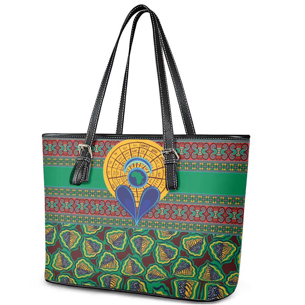 African Pattern Traditional Kanga Style Leather Tote Bag LT9