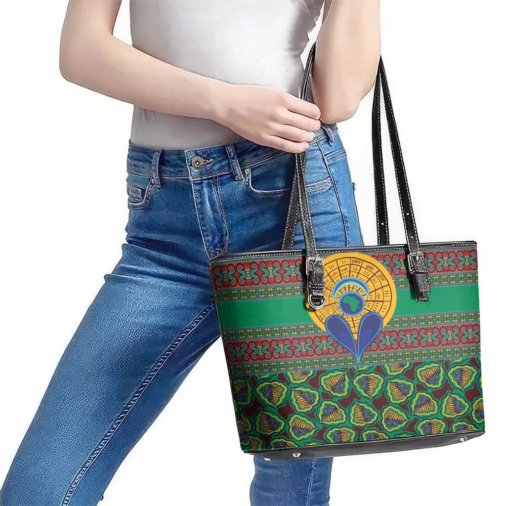 African Pattern Traditional Kanga Style Leather Tote Bag LT9