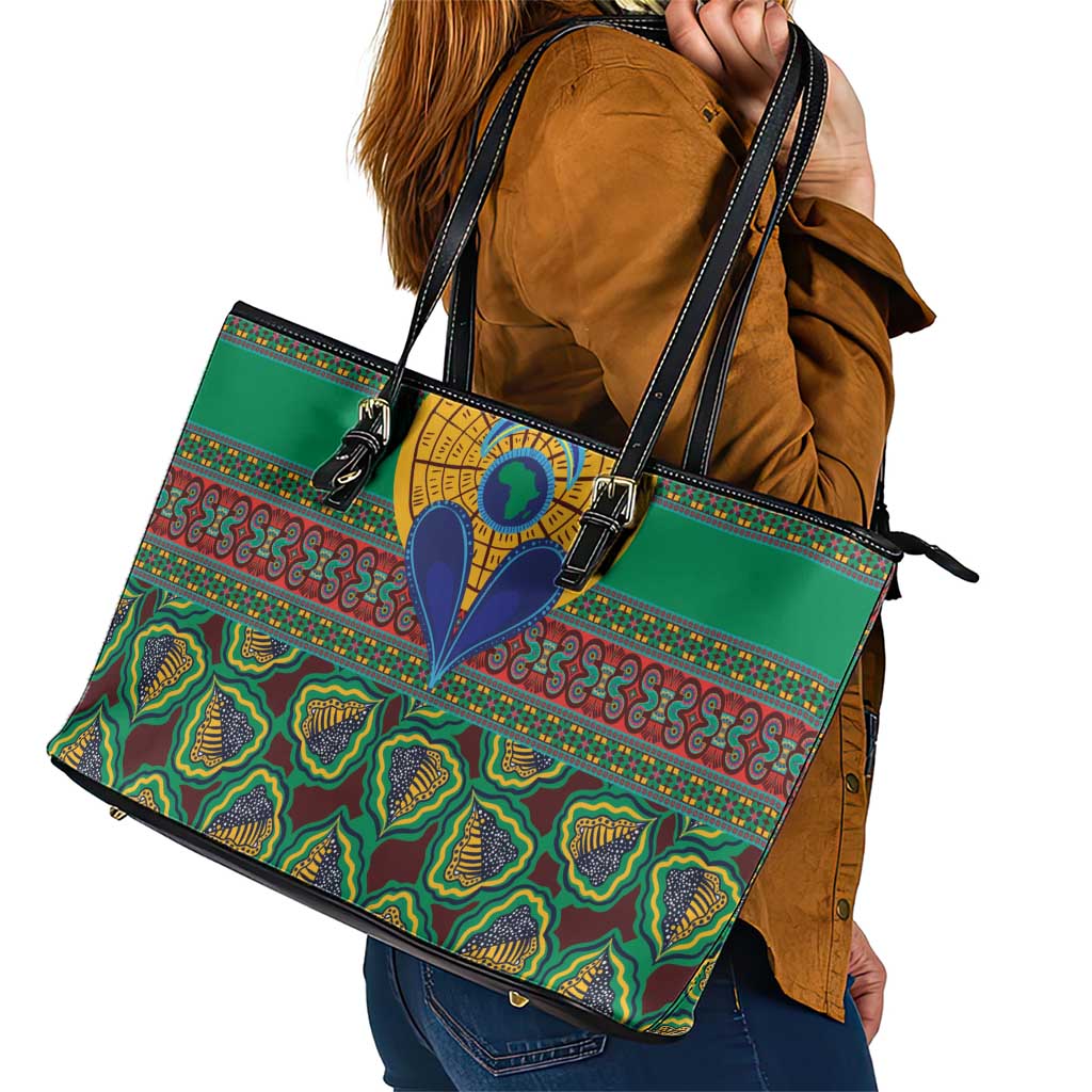 African Pattern Traditional Kanga Style Leather Tote Bag LT9
