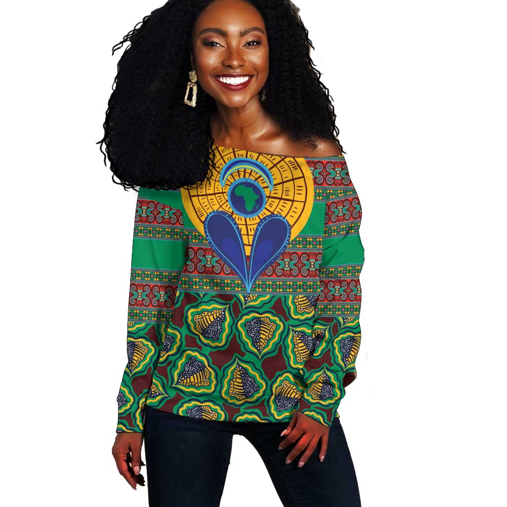 Afro Pattern Traditional Kanga Style Off Shoulder Sweater LT9