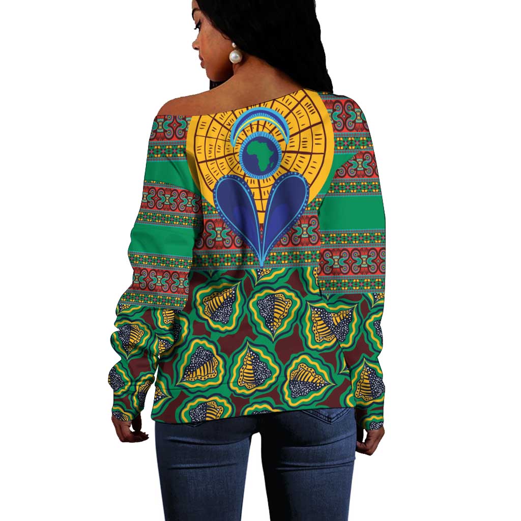 Afro Pattern Traditional Kanga Style Off Shoulder Sweater LT9