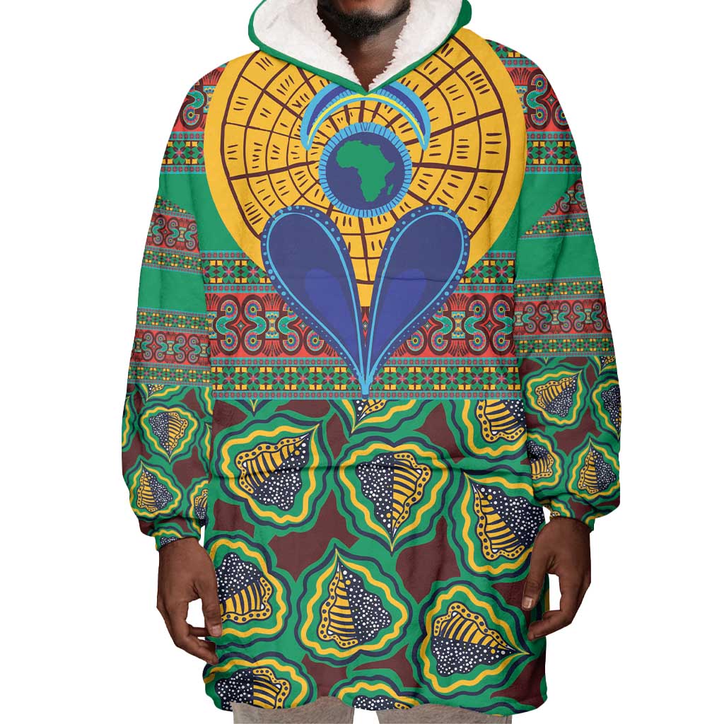 Afro Pattern Traditional Kanga Style Wearable Blanket Hoodie LT9
