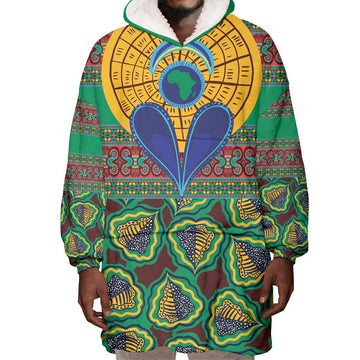 Afro Pattern Traditional Kanga Style Wearable Blanket Hoodie LT9
