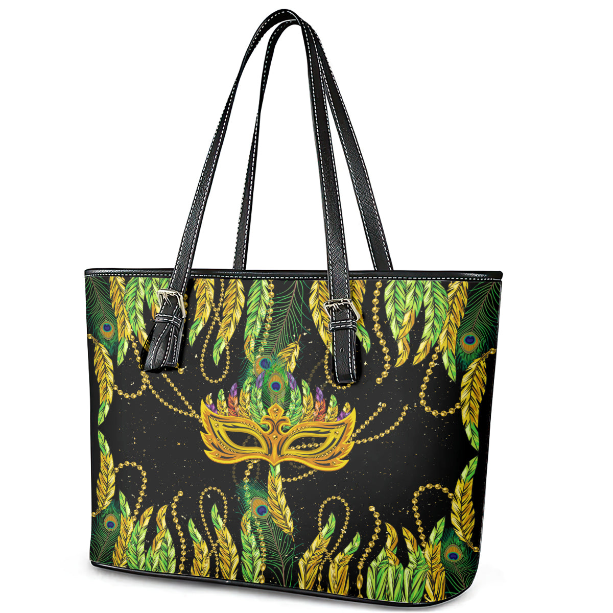 Feather Mask Mardi Gras Leather Tote Bag LT9