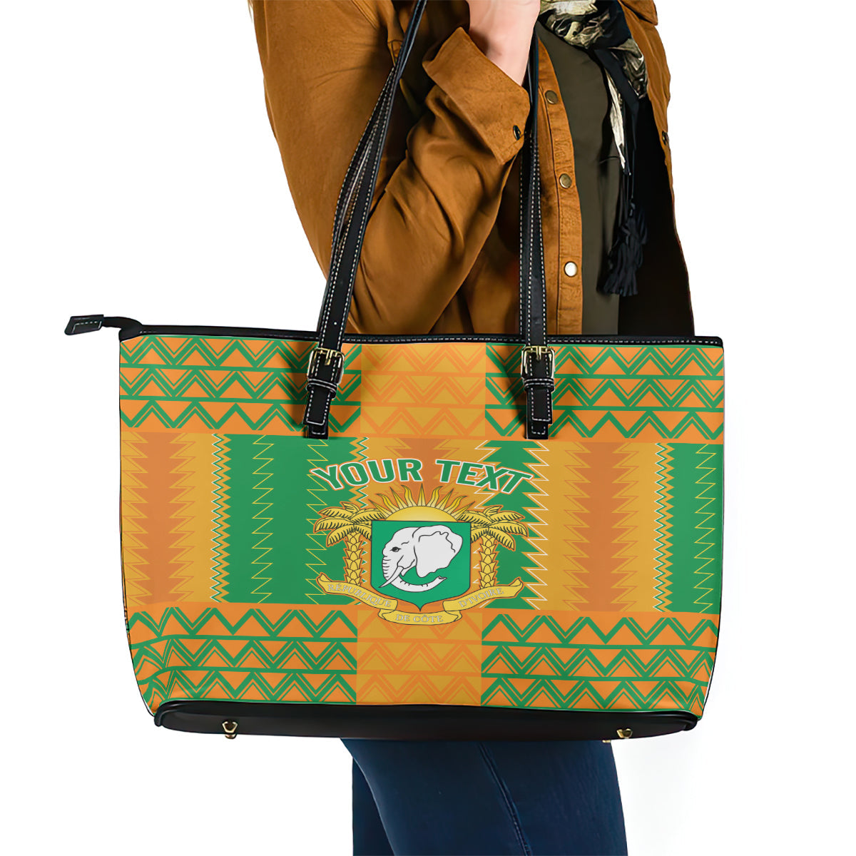 Custom Ivory Coast Football Leather Tote Bag Les Elephants 2024 Sporty Style LT9
