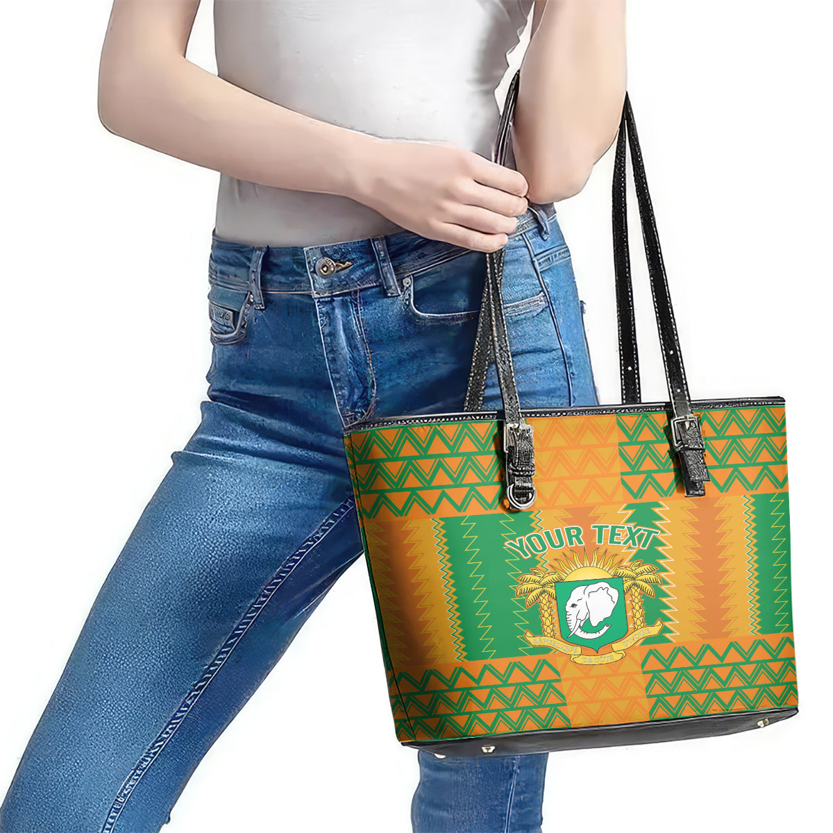 Custom Ivory Coast Football Leather Tote Bag Les Elephants 2024 Sporty Style LT9