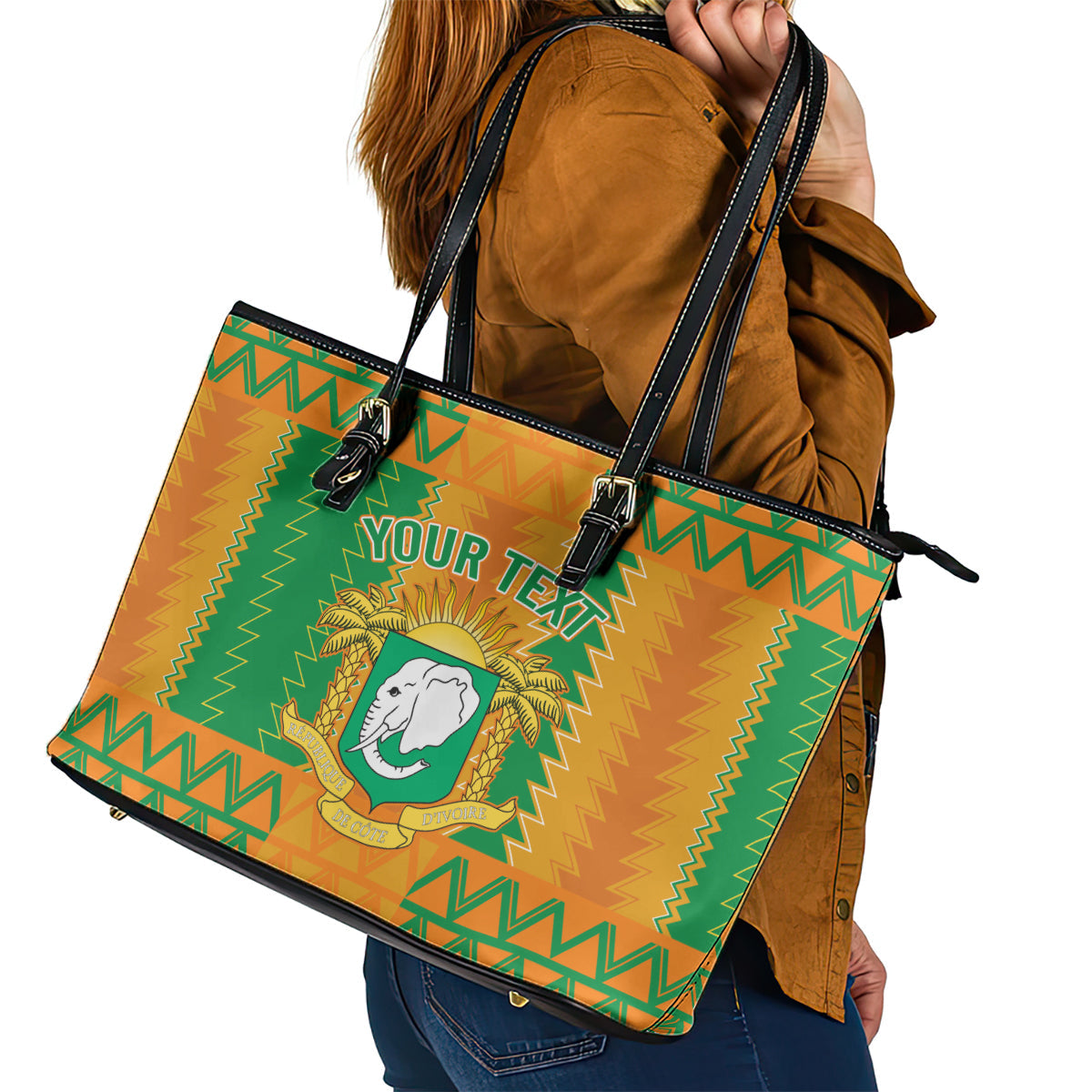 Custom Ivory Coast Football Leather Tote Bag Les Elephants 2024 Sporty Style LT9