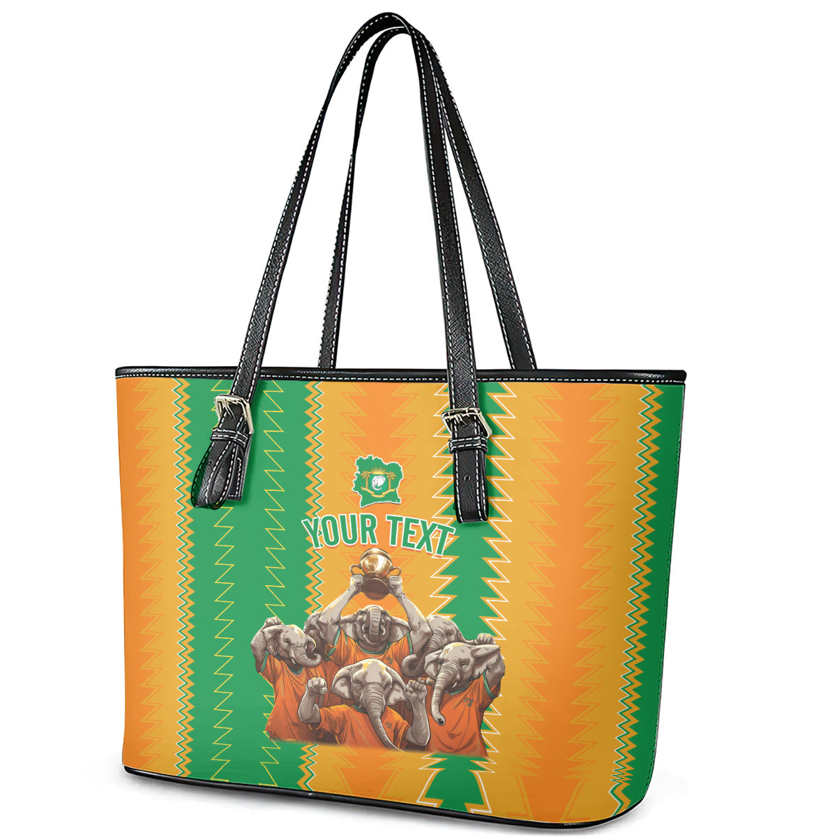 Custom Ivory Coast Football Leather Tote Bag The Champions Les Elephants 2024 LT9