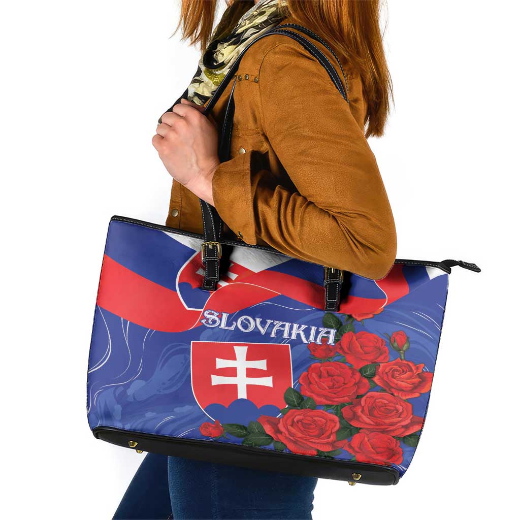 Slovakia Flag Mixed Rose Flowers Leather Tote Bag LT9