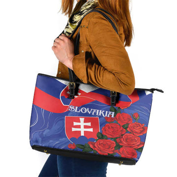 Slovakia Flag Mixed Rose Flowers Leather Tote Bag LT9