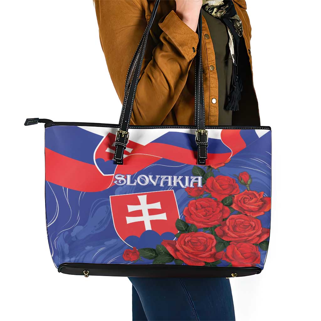 Slovakia Flag Mixed Rose Flowers Leather Tote Bag LT9